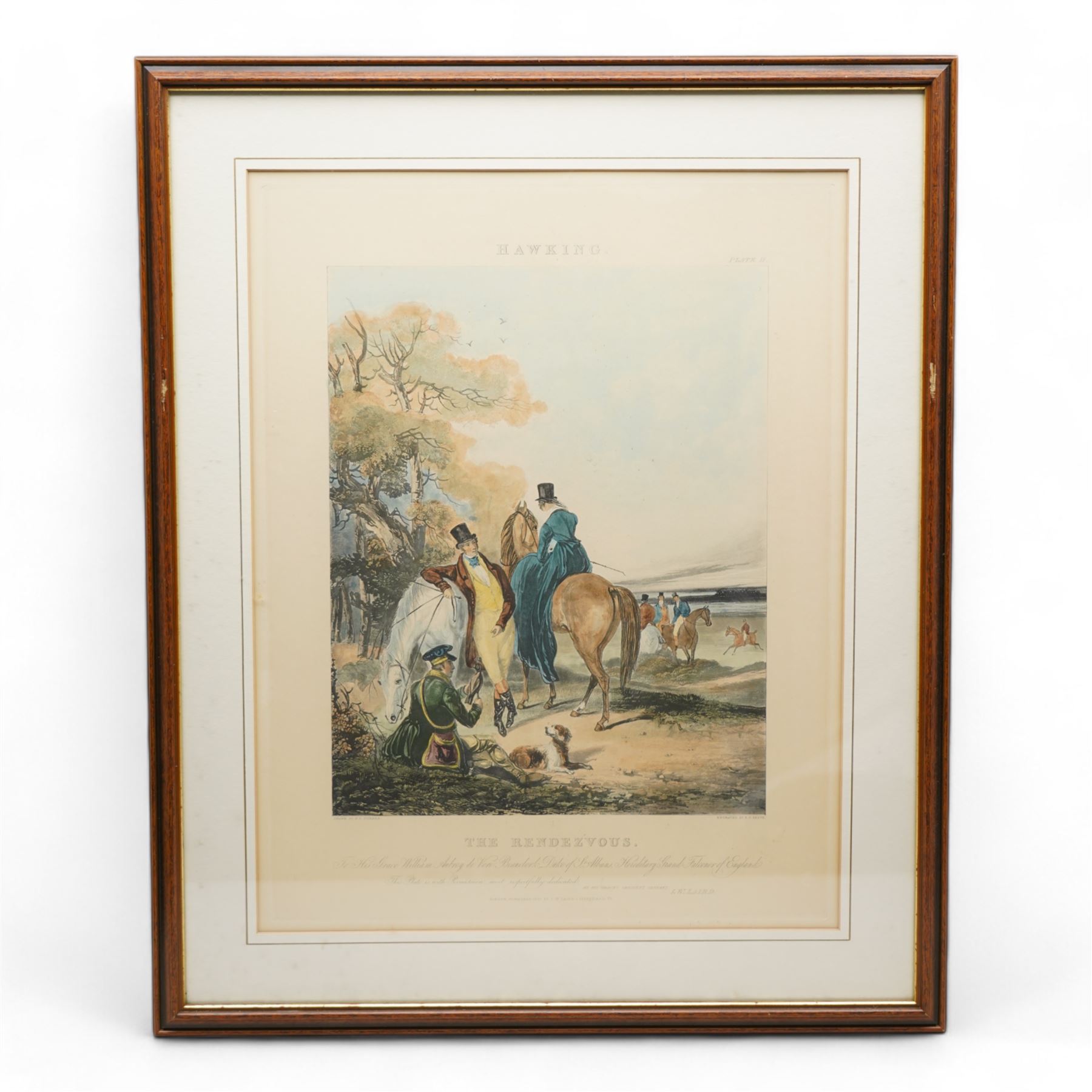 After Francis Calcraft Turner (British 1746-1846): 'Hawking' - 'Departure' 'Rendezvous' 'Fatal Stoop' and 'Disgorging', set four 19th century hand-coloured engravings by R G Reeve, pub. by I W Laird, London 1837-1839, 52cm x 43cm (4)