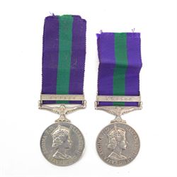 Two Elizabeth II General Service Cyprus medal with clasp, awarded to 4165671 S.A.C. J.May ...