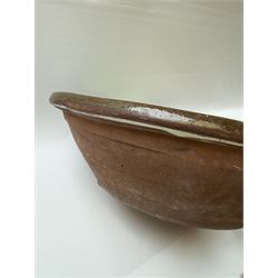 Late19th/ early 20th Century glazed earthenware dairy bowl, H14cm D50cm