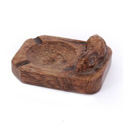 Mouseman - oak ashtray, rectangular form with rounded and canted corners, carved with mouse signature, by the workshop of Robert Thompson, Kilburn