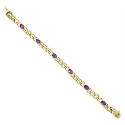 9ct gold amethyst link bracelet, hallmarked