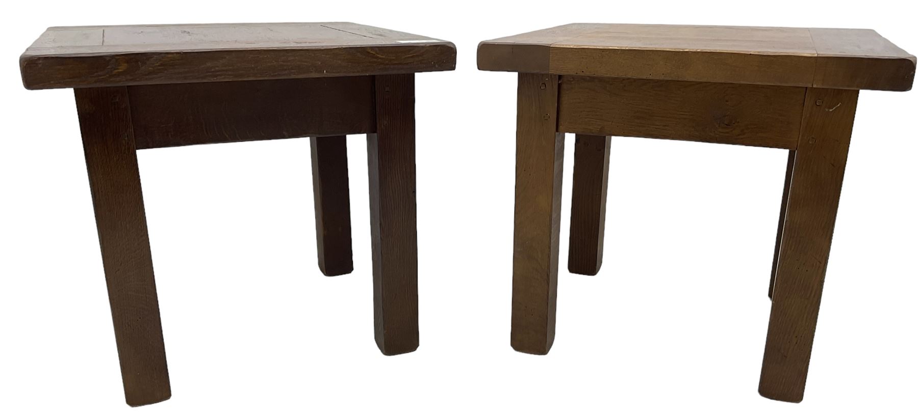 John Lewis - 'Bergerac' oak lamp tables, square plank top over straight square supports