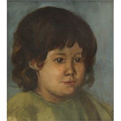 Philip Naviasky (Northern British 1894-1983): Portrait of a Girl, oil on board unsigned 22cm x 19cm 