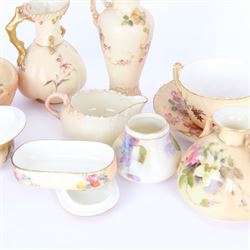 Collection of Royal Worcester ceramics, mostly blush ivory, including trinket dishes, vases, cup and saucer, etc