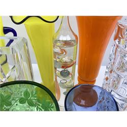 Skruf glass vase, with star cut design, together with Czech and other art glass vases etc