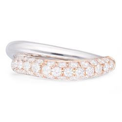 18ct gold diamond ring, two rows of polished white gold and rose gold with pave set diamonds, hallmarked, total diamond weight 1.13 carat