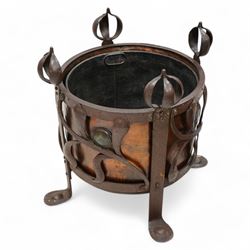 Late 19th to early 20th century Arts & Crafts wrought metal and copper coal or log basket,...