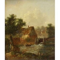 Charles Greville Morris (British 1861-1922): Boating Beside the Watermill, oil on panel signed 29cm x 24cm 