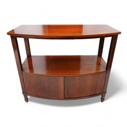 19th century mahogany bow-fronted two-tier buffet, decorated with boxwood stringing, fitte...