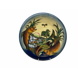 Moorcroft charger of circular form, decorated in the Trout pattern designed by Philip Gibson, with impressed and painted marks beneath, including date symbol for 2000, D36cm, with maker's box. 