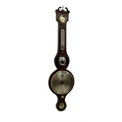 Late Victorian five glass mercury barometer - in a mahogany case with a swans necked pediment and finial , with an 8