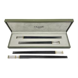 Set of eight silver plated ebony chopsticks by Christofle France, in presentation case