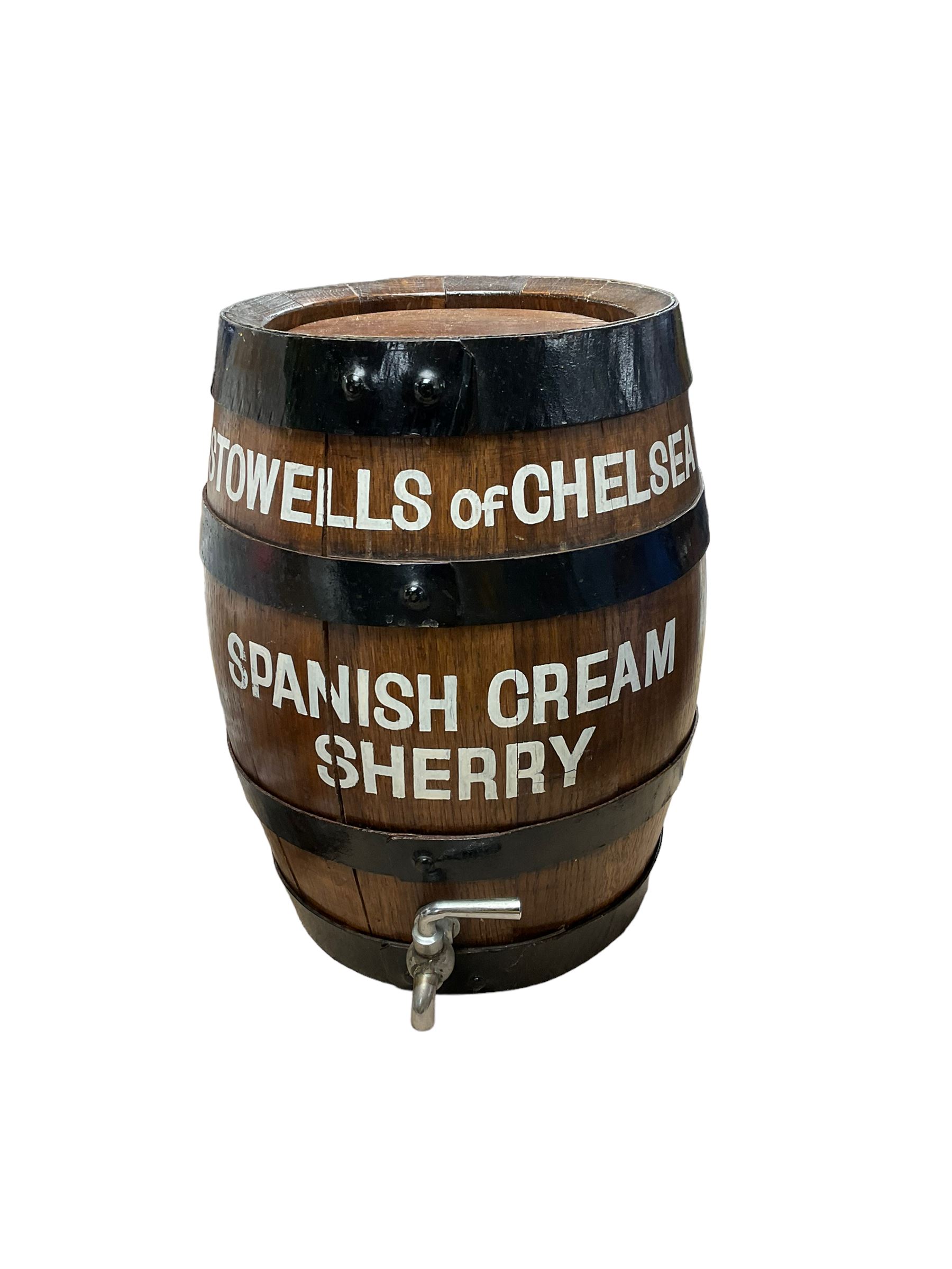 Stowells of Chelsea Spanish cream Sherry barrel, with tap, H36cm