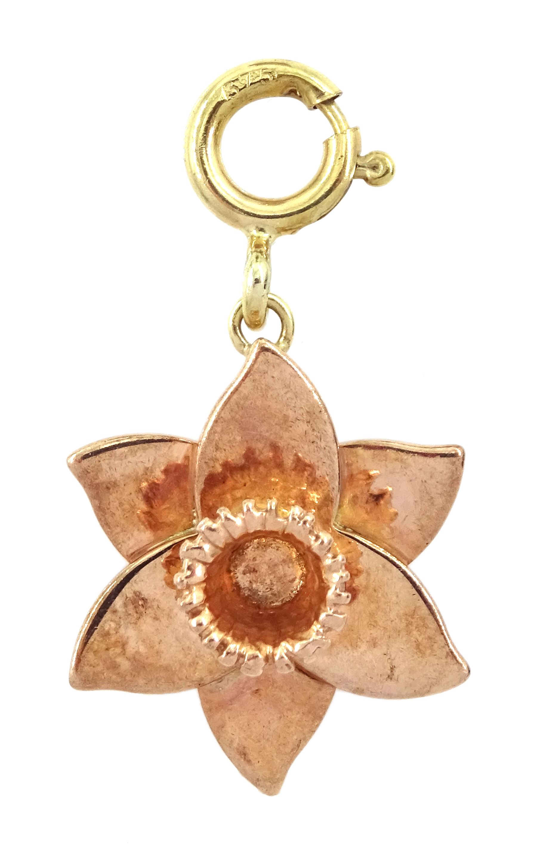 Clogau 9ct rose gold daffodil pendant / charm, with yellow gold clasp, hallmarked