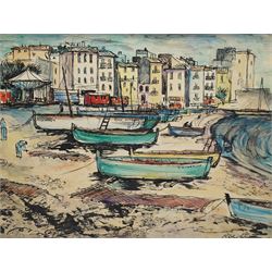 Richard Weisbrod (Swiss 1906-1991): 'View of Collioure' France, watercolour and pen signed and dated '51, titled verso 36cm x 48cm