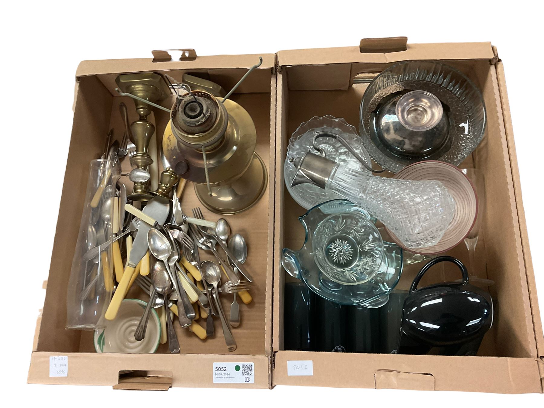 Silver plate mounted claret jug, together with set of six Cristallerie Zwiesel wine glasses and other collectables in four boxes 