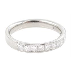 Platinum princess cut diamond half eternity ring by Hugh Rice, hallmarked, total diamond weight approx 0.35 carat