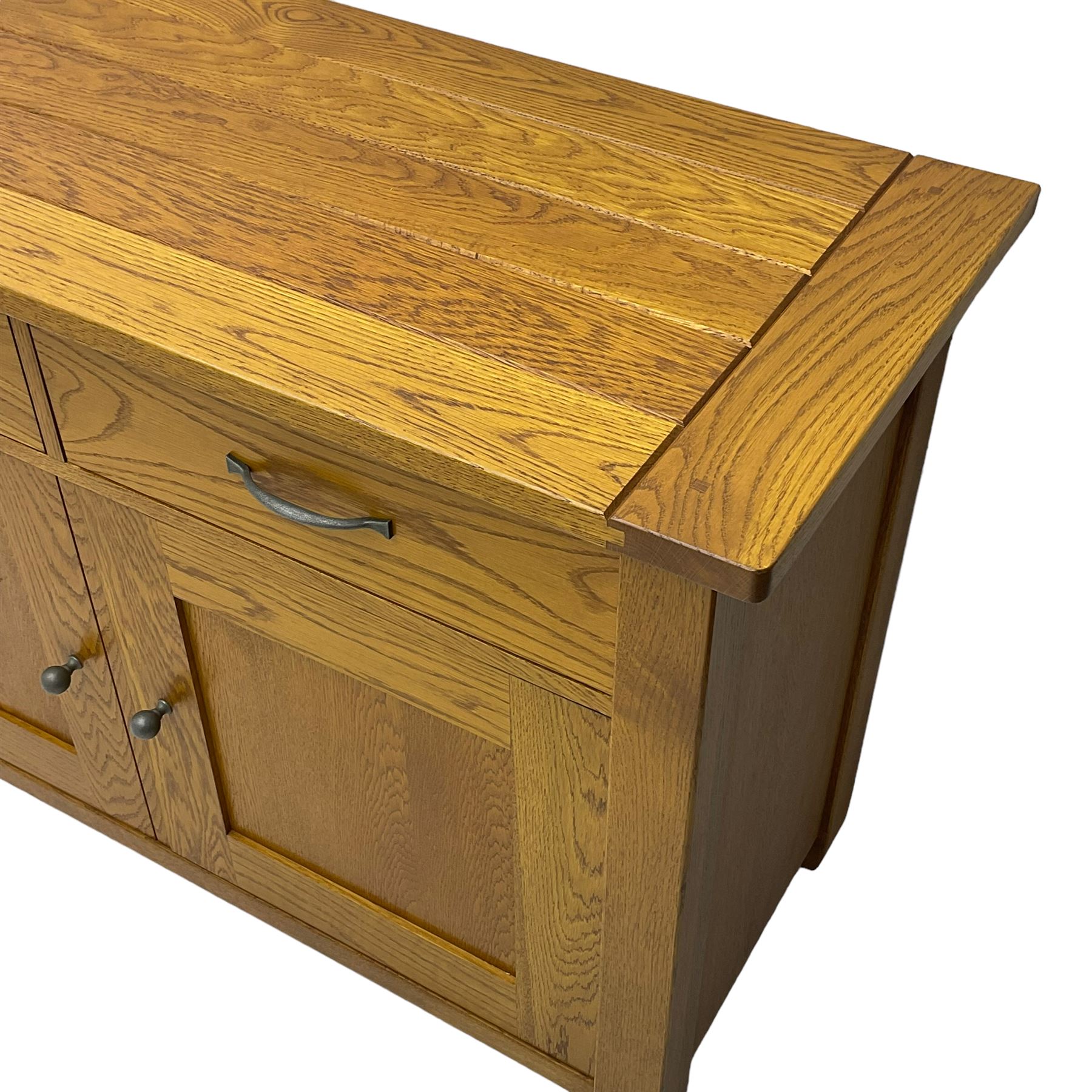 Oak side cabinet, fitted with two drawers and two panelled doors