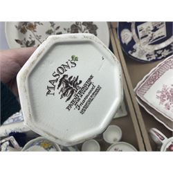 Masons Ironstone ceramics, including Double Landscape pattern plate and jar and cover, Fruit Basket pattern tea pots, etc, in two boxes