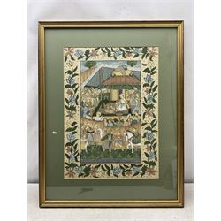 Mughal School (20th century): Scenes from Court, pair paintings on silk 50cm x 36cm (2)