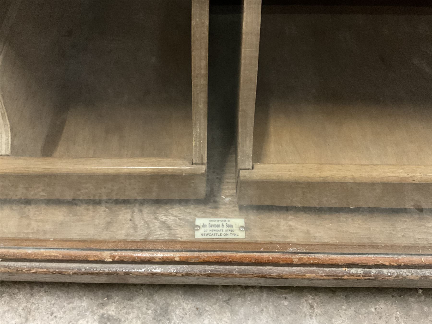 20th century oak and glazed haberdashery shop’s cabinet, glass front and sides, fitted with sixteen graduating drawers  - THIS LOT IS TO BE COLLECTED BY APPOINTMENT FROM THE OLD BUFFER DEPOT, MELBOURNE PLACE, SOWERBY, THIRSK, YO7 1QY