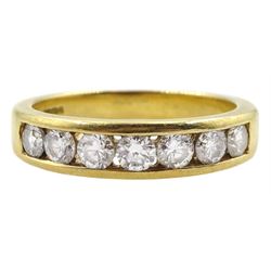 18ct gold channel set seven stone round brilliant cut diamond ring, hallmarked, total diamond weight approx 0.70 carat