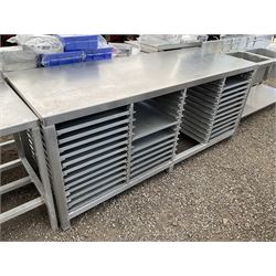 Aluminium framed and stainless steel commercial tray rack preparation table, 48 tray capac...