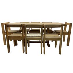 Treske of Thirsk - elm rectangular dining table (170cm x 89cm, H73cm); and set eight oak framed dining chairs