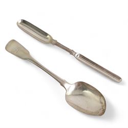 William IV Irish silver double ended marrow scoop L22cm Dublin 1837 Maker  Philip Weekes and an Irish silver fiddle pattern table spoon Dublin 1813 Maker Samuel Neville (2)