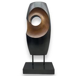 St Ives School (20th century): Abstracts, pair of ebonised hardwood sculptures, H47.5cm including base