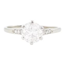 Early 20th century platinum single stone old cut diamond ring, with diamond set shoulders,...