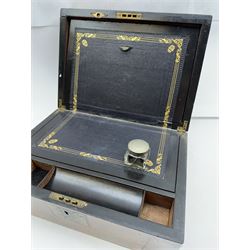 19th century walnut brass bound writing slope, opening to reveal with leather bound interior, H17cm, W35cm