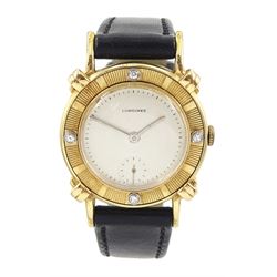 Longines 14ct gold manual wind diamond set wristwatch, circa 1950's, Cal. 22L, serial No. ...