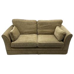 Three seat sofa (W200cm, H96cm, D100cm); and matching two-seat sofa (W180cm); upholstered in natural fabric