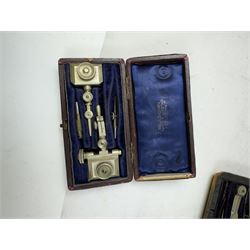 Collection of drawing instruments, including Richter dotting tool, J. Halden & Co Ltd cased of drawing instrument etc 