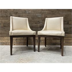 6 x walnut framed dining chairs, upholstered in beige leather