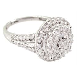 White gold round brilliant cut diamond circular cluster ring, hallmarked 9ct, total diamond weight approx 1.00 carat