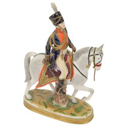 Volkstedt porcelain military equestrian figure, 'Offizier 1801', H24cm