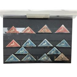 Cape of Good Hope triangle stamps, comprising five one penny, eight four pence and one  si...