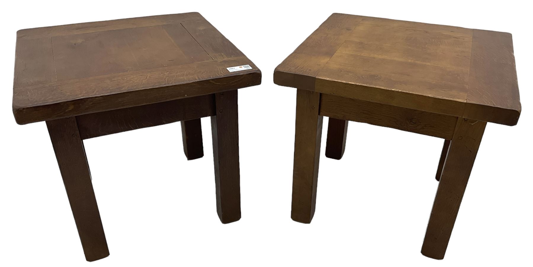 John Lewis - 'Bergerac' oak lamp tables, square plank top over straight square supports