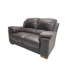 Rogers of York - pair two seat sofas, upholstered in soft brown leather