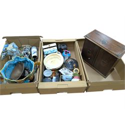 Wooden writing box, ceramics including Aynsley vase and Majolica planter, and a collection...