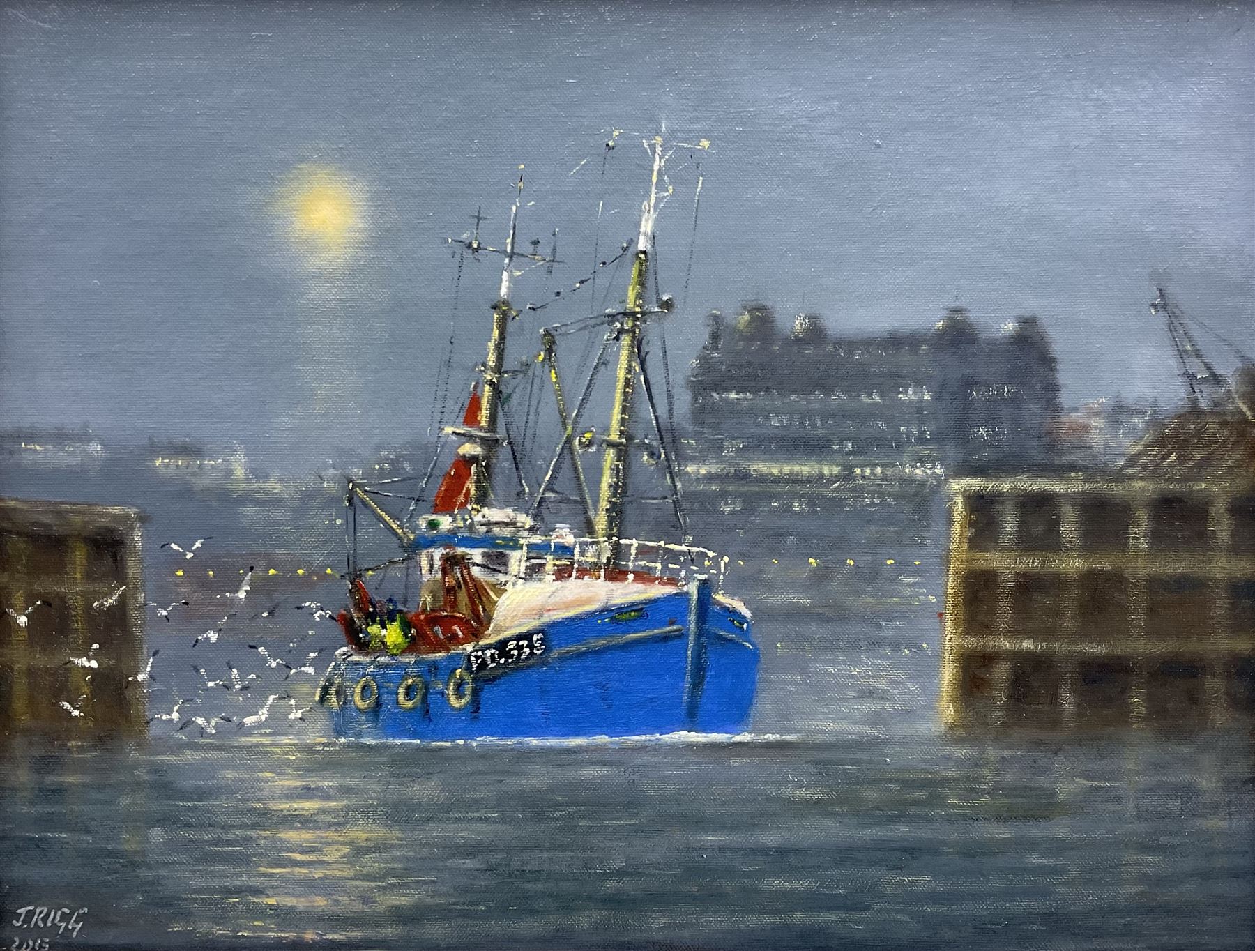 Jack Rigg (British 1927-2023): 'First Home' - Scarborough Harbour, oil on canvas board signed and dated 2013, titled verso 34cm x 44cm