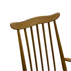 Lucian Ercolani for Ercol - set of four (2+2) 1960s elm and beech dining chairs, high comb back with shaped cresting rail, on turned splayed supports united by swell-turned stretchers 