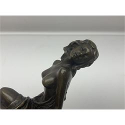 Art Deco style bronze modelled as a semi naked female figure, seated upon a chair, after 'Pierre Collinet', H27cm