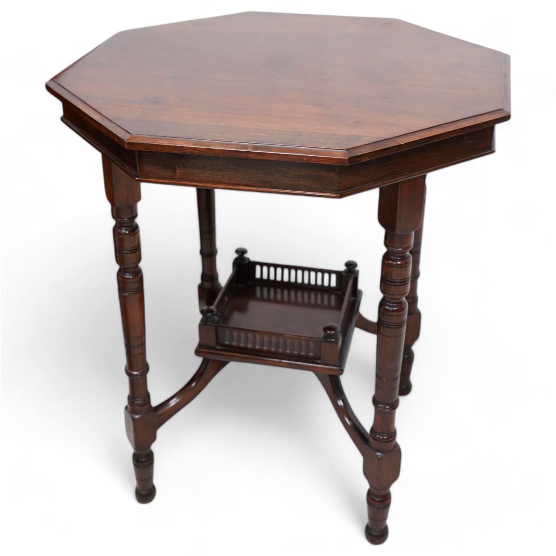 Early 19th century mahogany tea table (W91cm, H72cm, D44cm); pair of Victorian walnut side chairs; late Victorian bedside cabinet (W37cm, H82cm, D33cm); late Victorian centre table; Victorian walnut balloon back chair (6)