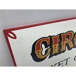 Painted wooden 'Circus Ticket Office' sign, H34cm, L61cm