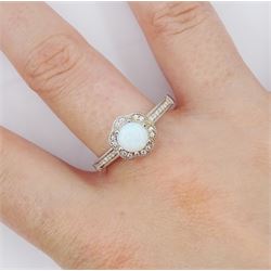 Silver cubic zirconia and opal ring, stamped 925