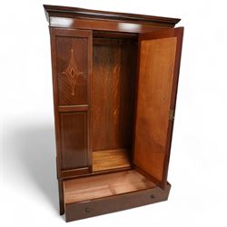 Edwardian inlaid mahogany wardrobe, fitted with single mirror door and drawer to base