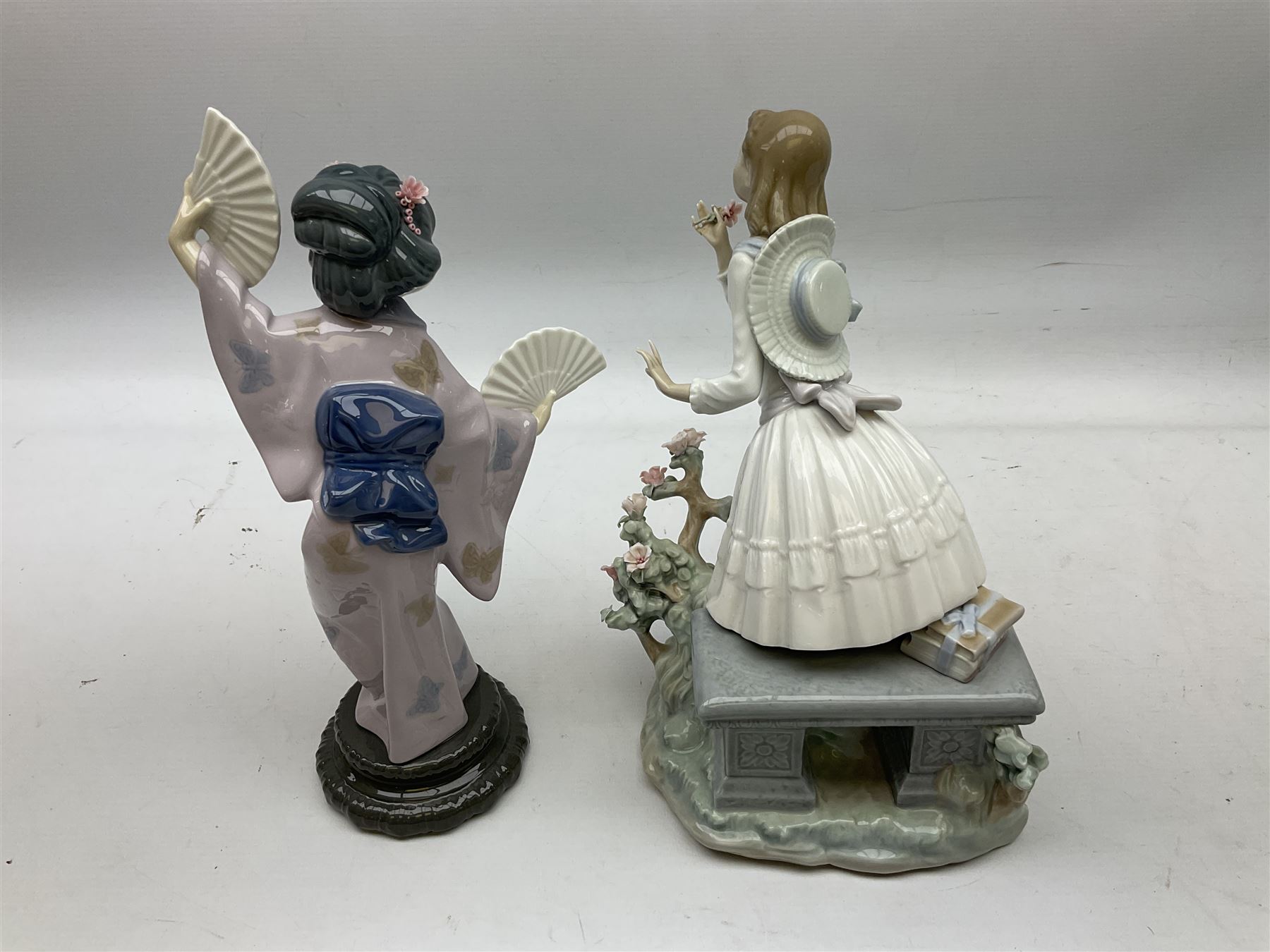 Lladro figures, Exquisite Scent, no.1313 and Madam Butterfly, no.4991, tallest example H29.5cm